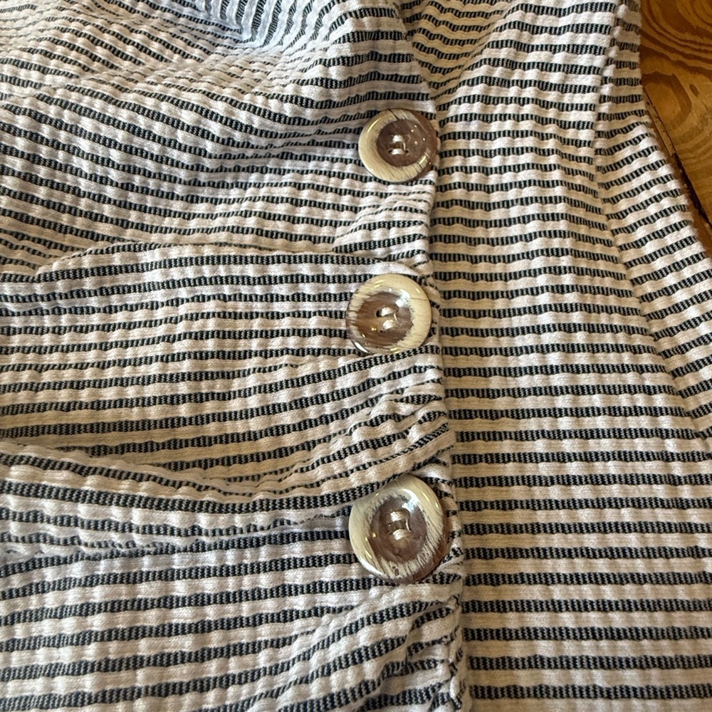 Maeve Textured Blue and White Striped Collared Wrap Top with button detail - Picture 6 of 11